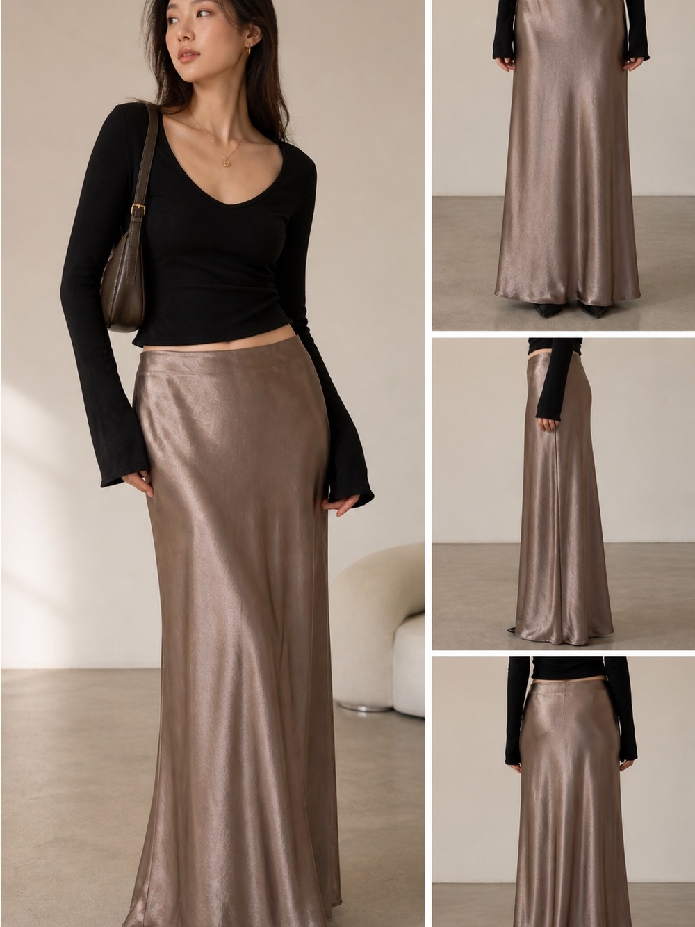 Aritzia Babaton Satin Maxi Skirt Size 12 | Champagne/Taupe NWT